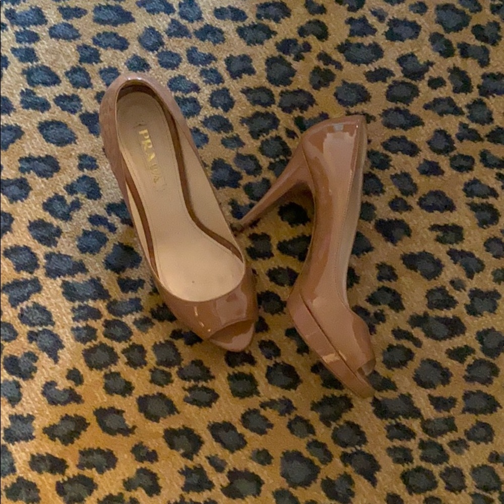 Prada  patent leather open toe pumps